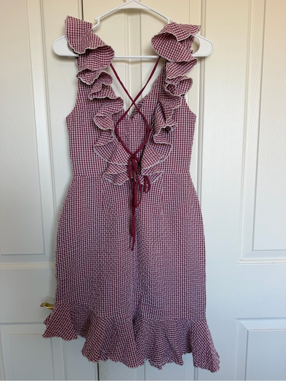 Wayf Pink Gingham Ruffle Backless Dress - Picture 4 of 7